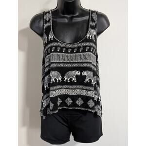 Loose Fit Elephant Print Crop Tank Top Sleeveless Boho Size Small